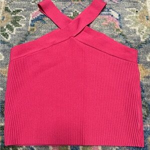 Crisscross Halter Knit Crop Top - Hot Pink